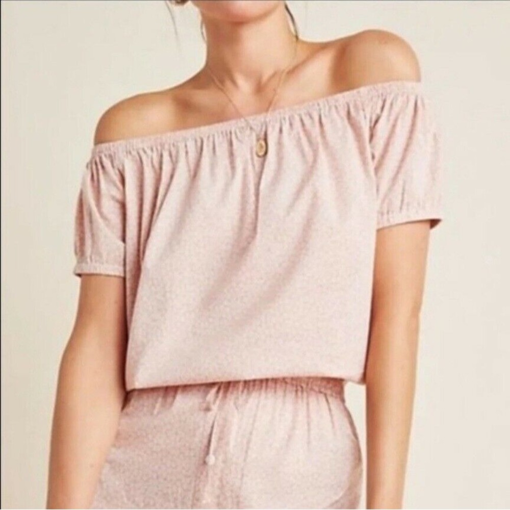Frye X Anthropologie Elspeth XS Floral Off Shoulder Top Drawstring Waist S/S Top
